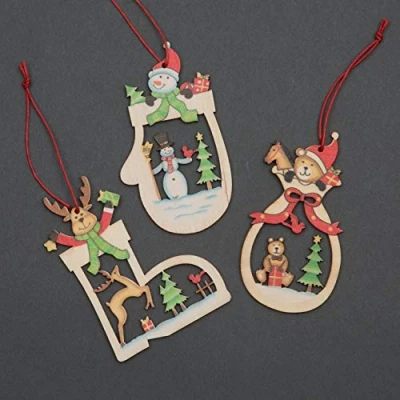 Image of SHATCHI Christmas Tree Ornaments Wooden Aesthetic Hanging Decorations Xmas DIY Holiday Home Décor Boot, Gloves, Sack Shape pieces(8cm), 3 Count (Pack of 1)