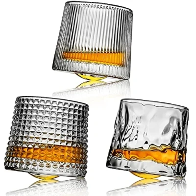 Image of Webao Whisky Glasses Set of 3 Old Fashioned Hand Blown Crystal Glass Premium Lead Free Cups Gift for Men Scotch, Bourbon, Cognac and Cocktails 160 ml (3 Pieces)