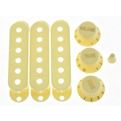 Image of KAISH Aged White ST Strat Pickup Covers Knobs and 5 Way Switch Tip Cap