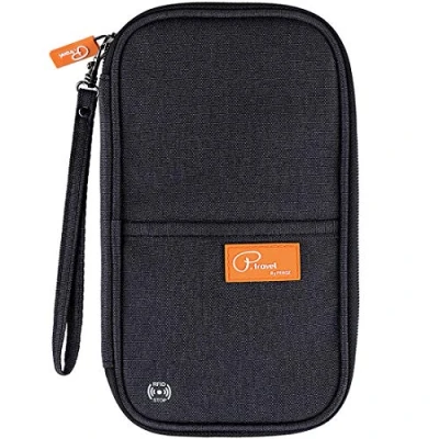 Image of VanFn Travel Wallet Family Passport Holder RFID Blocking Document Organiser Waterproof Holiday Case Men Women for ID Card, Credit Cards, Flight Tickets, Money, Coins (B Black)