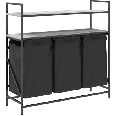 Image of vidaXL Laundry Basket 3 Compartments with Shelves Grey Sonoma