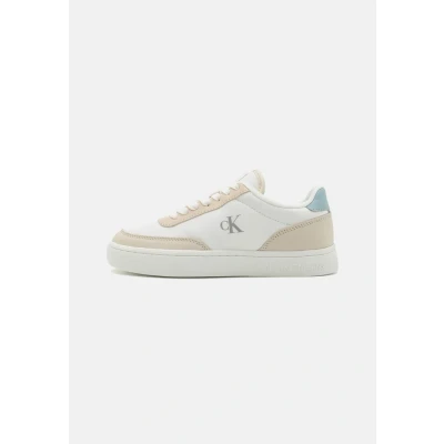 Image of Calvin Klein Jeans Classic Cupsole Trainers, Women&#039;s, Size: 4, Bright white/creamy white/cloud blue Leather and textile