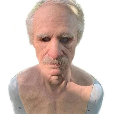 Image of GINGER TECH Old Man Mask, Full Head Latex Realistic Halloween Masks, Wrinkle Face Headgear, Cosplay Human Mask for Party Props