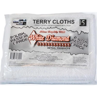 Image of White Diamond Detail Products Terry Cloths for Applying Metal Polish Pack of 5 with FREE NEXT DAY UK DELIVERY