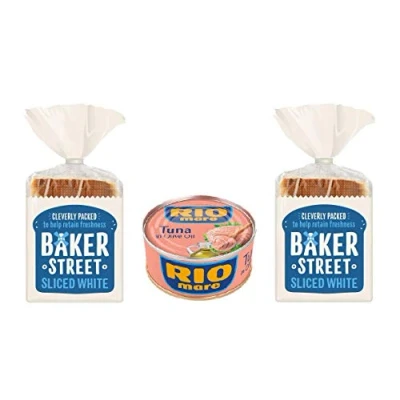 Image of Baker Street White Bread Pack of 2 (550g each) &amp; Rio Mare Tuna Fish in Olive Oil 160g (Pack 1)