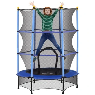 Image of HOMCOM 4.6FT Kids Trampoline with Safety Enclosure, 55&quot; for Toddlers, Outdoor Indoor Mini Ages 3 10 Years, Blue
