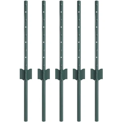 Image of vidaXL Fence Posts 5 pcs U Channel Green 40 cm Steel