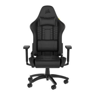 Image of Corsair TC100 RELAXED Gaming Chair Leatherette Racing Inspired Design Lumbar Pillow Detachable Memory Foam Neck Adjustable Seat Height Armrests Black