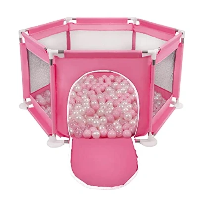 Image of Selonis Hexagon 6 Side Play Pen with 900 Balls, Pink:Powder Pink/Pearl/Transparent