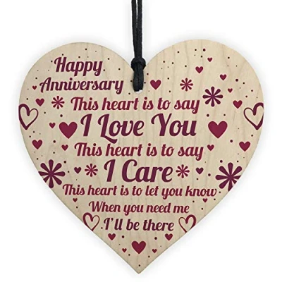 Image of RED OCEAN For Her Him Wood Heart Anniversary Card Girlfriend Boyfriend Husband Wife