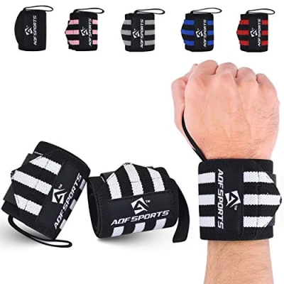 Image of AQF 18 Wrist Wraps Supports Heavy Duty Weightlifting Gym Training Fist Straps with Thumb Loop (Grey &amp; Black)
