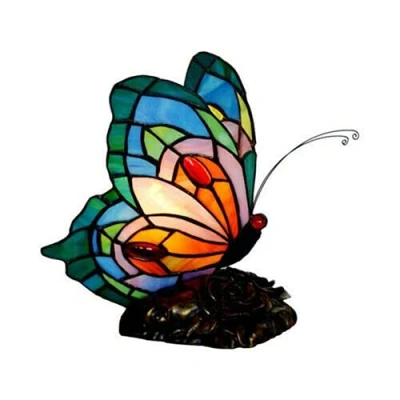 Image of ausuky Cute Butterfly Style Stained Glass Table Lamp Bedside Home Art Decor Night Light (E)