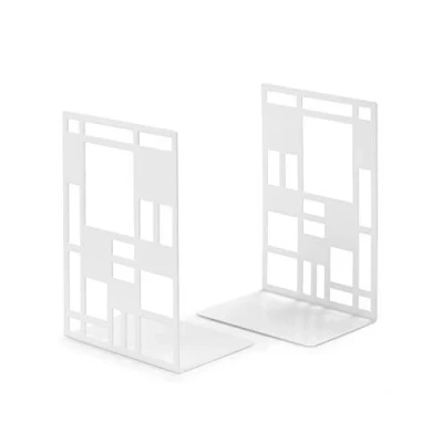 Image of Book Ends, Bookends, Bookends Heavy duty, Ends For Shelves, Decorative Metal Stopper (White 1 Pair) Bookworms Gifts, Abstract Desgin Dividers Holders Stand Office, Library