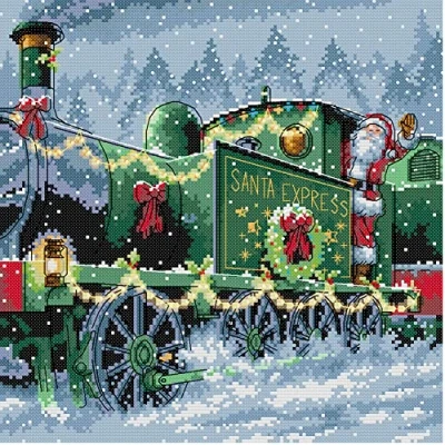 Image of Awesocrafts Cross Stitch Kits, Christmas Train Easy Patterns Stitching Embroidery Kit Supplies, Counted (Train, Counted)