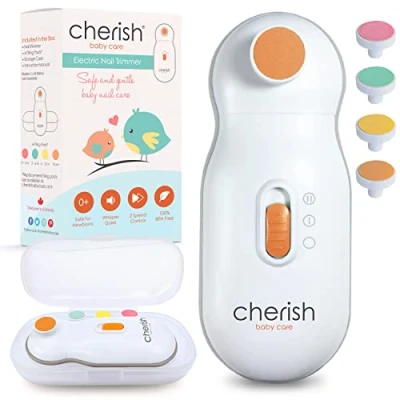 Image of Cherish Baby Care Award Winning Nail File Electric Auto Safety Stop, Kit with 4 Filing Pads &amp; Travel Case, Grooming Newborn to Toddler (0 12+ months)