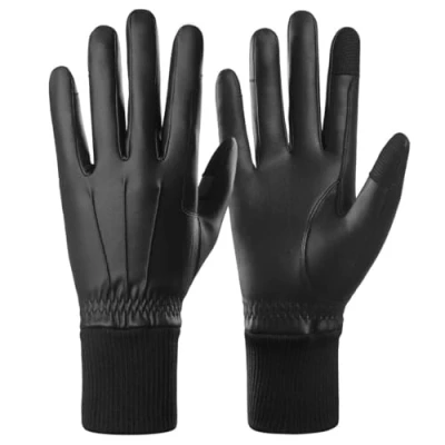 Image of AFE Ladies Horse Riding Gloves Synthetic Leather Equestrian Black Stretch Fabric Thermal Thinsulate Lined Winter (Black, Large)