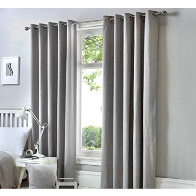Image of Fusion W66 x L90 Light Eyelet Curtains 100 Bedroom/Living Room Door Curtain Thermal Drapes/Window Treatment Sorbonne Collection, Cotton, Silver Grey, 66&quot; Width 90&quot; Drop (168 229cm)