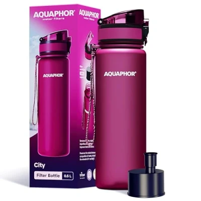Image of AQUAPHOR City Bottle 500ml Red Travel Water with Activated Carbon Filter Filters Chlorine &amp; Impurities Made of Tritan BPA Free Stay Hydrated On the Go!