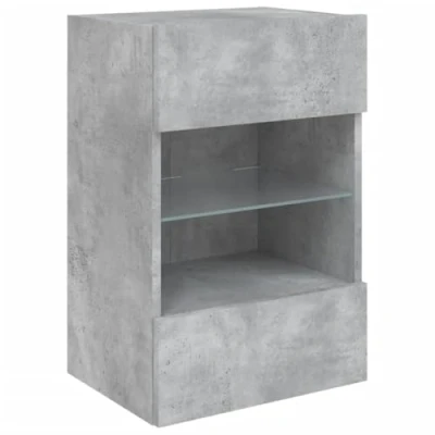 Image of vidaXL Wall Mounted TV Cabinet Modern Media Unit with LED Lights Multifunctional Furniture for Living Room and Bedroom Concrete Grey Engineered Wood