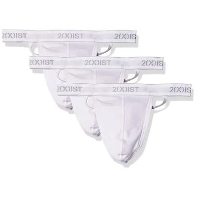 Image of 2(X)IST Men&#039;s Essential Cotton Y back Thong 3 pack Underwear, White, M UK