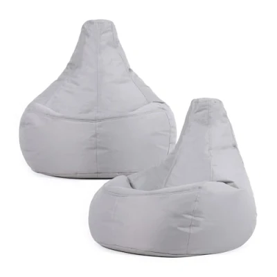 Image of Bean Bag Bazaar Dalton Outdoor Gaming Chair, Grey, Set of 2, Water Resistant Fabric, Recliner Large Beanbag with Filling Included, Seating, Garden Furniture