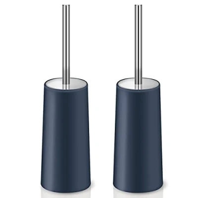 Image of IXO Toilet Brush and Holder, 2 Pack with 304 Stainless Steel Long Handle, Bowl for Bathroom Ergonomic, Elegant,Durable (Blue)