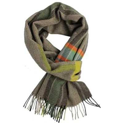 Image of Rotfuchs Men&#039;s Woven Scarf Winter Warm Comfortable Soft Wool Herringbone Checked Brown Orange Made, gray, XL
