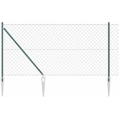 Image of vidaXL Chain Link Fence with 13 Spike Posts 1x25 m Galvanised Steel
