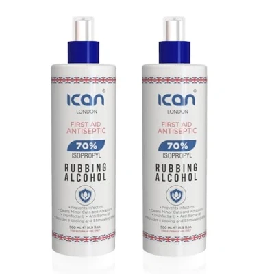 Image of ican london isopropyl rubbing Alcohol 70% spray First aid Antiseptic 1 litre (2 x 500ml)