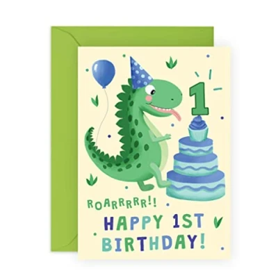 Image of Central 23 1st Birthday Card For Boy Dinosaur Age One First Gifts Kids Son Grandson Nephew Comes With Fun Stickers Made In UK