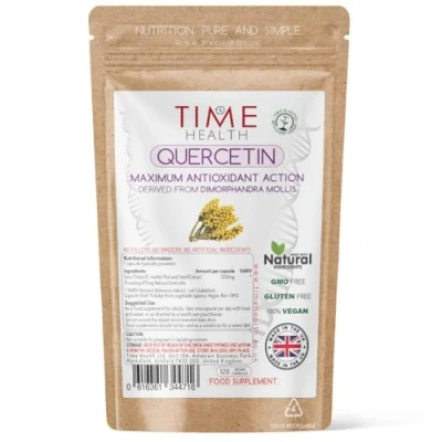 Image of Quercetin Capsules Naturally Derived Maximum Antioxidant Action UK Made Free from Synthetic Additives Vegan Pullulan (120 Capsule Pouch)