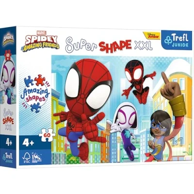 Image of Trefl 50012 Spiday L&#039;ingénieux Puzzles 60 XXL Super Shape Formes Folles Ingenious Crazy, Big Pieces Fairytale Characters to Colour in for Ages 4, Spidey and His Amazing Friends, One Size