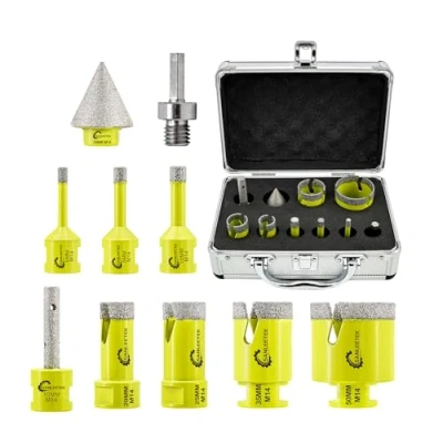 Image of Diamond Core Drill Bits Set SANLEETEK 10pcs Hole Saw Kit (6/8/10/20/25/35/50mm+10mm Finger Bit+35mm Beveling Chamfer Bit+Hex Adapter) for Tile Porcelain Ceramic Marble Granite with M14 Thread