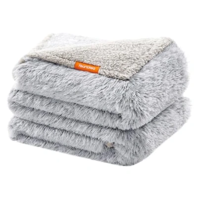 Image of Feandrea Waterproof Dog Blanket, Long Plush Pet Blanket for Extra Large Dogs, Humans, Cats, 229 x 203 cm, XXXL, Sherpa Fleece, Double Sided Reversible Sofa Cover Protector, Grey Ombré PPB009GA01