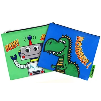 Image of Reusable Snack Holder Sandwich Bag for Kids Food Snacks Fruit Thermal Packaging Eco Friendly Washable BPA (19.5x17 Robot and Dinosaurs)