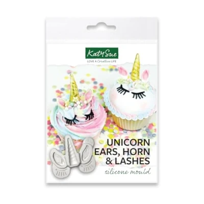 Image of Unicorn Ears, Horn and Lashes Silicone Mould for Cake Decorating, Crafts, Cupcakes, Sugarcraft, Candies, Cards Clay, Food Safe Approved, Made in The UK