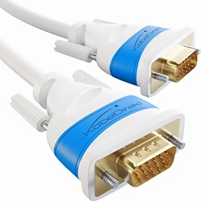Image of KabelDirekt VGA cable for maximum video quality thanks to high purity copper conductors 5m (Full HD, VGA, connects computers screens/projectors, 15 pin D Sub, monitor cable, white)