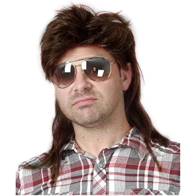 Image of Mens Mullet Wigs Brown Curly 70s 80s Cosplay Costume Halloween Wig Retro Disco Punk Rocker