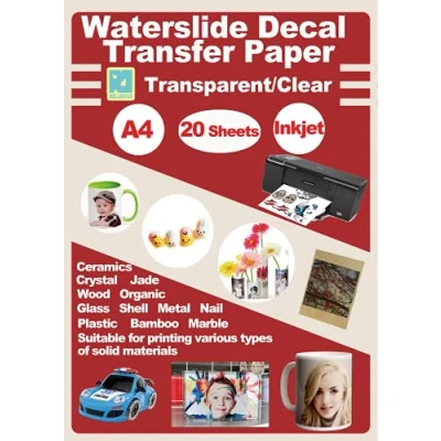 Image of Rolurious A4 Inkjet Water Slide Decal Paper 20 Sheets Transparent Clear DIY for Printer
