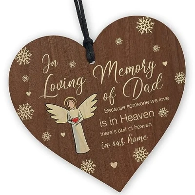 Image of Red Ocean In Loving Memory of Dad Memorial Bauble Ornaments Plaque Bereavement Remembrance Funeral Gifts Christmas Xmas Tree Decoration For