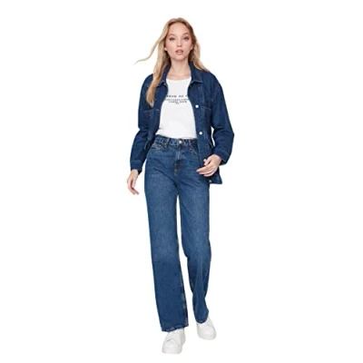 Image of Trendyol Women&#039;s Woman 90&#039;s Wide Leg Jeans, Blue, 38