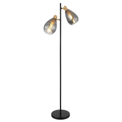 Image of Fanni Multi Arm Floor Lamp Matt Black Smoke Glass Shade 2x E27