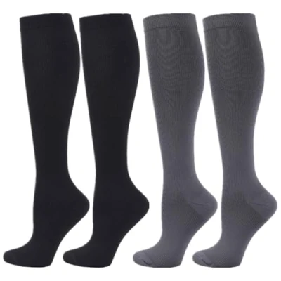 Image of Zingso Compression Socks for Women Men, 2 Pairs 20 25mmHg Knee High Stockings Sport, Athletic, Edema, Diabetic, Varicose Veins, Travel, Pregnancy, Nursing (L/XL, Black Grey)