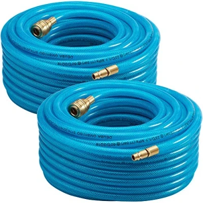 Image of DEUBA® 2X 30m Compressed Air Hose Fabric Reinforced PVC 15 Bar 1/4&#039; Quick Coupler Connection 6mm Internal Diameter 13mm External Compressor Line for Pneumatic Tools Blue
