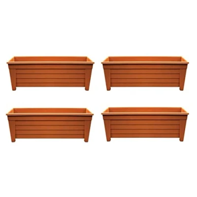 Image of Optimal Products Plastic Trough Plant Pot Long Planter Outdoor Garden Herb Flower Box UK (55cm Terracotta, 4)