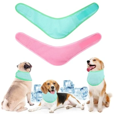 Image of Dog Cooling Bandana, Breathable Pet Collar for dogs, Instant Chill Out Scarf, Summer Outdoor Ice Neck Cooler (Green+Pink, L)