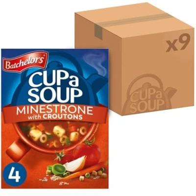 Image of Batchelors Cup a Soup Minestrone with Croutons Instant Sachets, 94 g Box (Pack of 9 Boxes Each Contains 4 Sachets)