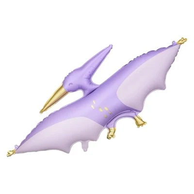 Image of PartyDeco Pterodactyl Foil Balloon XXL Purple Dinosaur Balloon, 120 x 62 cm, Perfect for Birthdays, Bachelorette Parties, and Weddings