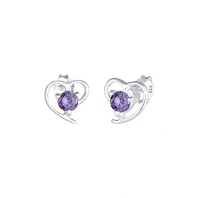 Image of Elli Women&#039;s 925 Sterling Silver Violet Xilion Cut Heart Zirconia Stud Earrings