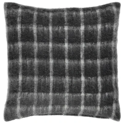 Image of Yard Yarrow Check Faux Mohair Feather Filled Cushion Grey Size 45 cm x
